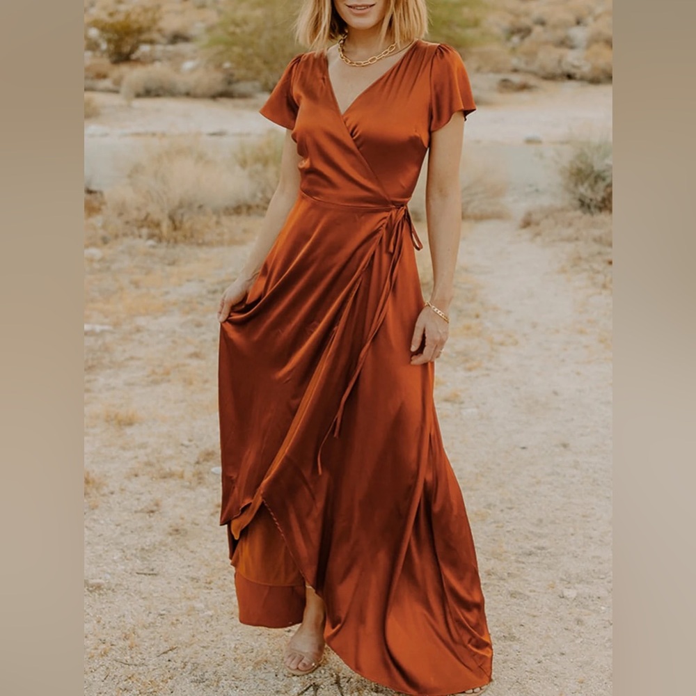 Krystal Satin Wrap Gown in Copper size S